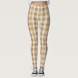 Warm Beige Plaid Linen Texture with Weaves Leggings
