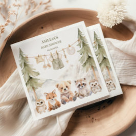 Warm Beige Woodland Adventure Awaits Baby Shower Serviette