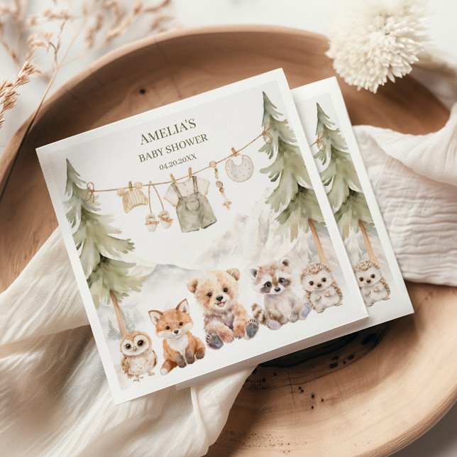 Warm Beige Woodland Adventure Awaits Baby Shower Serviette (Von Creator hochgeladen)