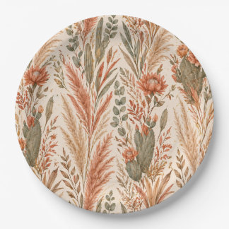 Warm Boho Botanical Terracotta Desert Flowers Pappteller