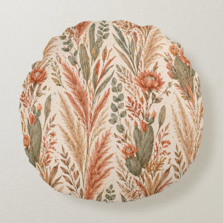 Warm Boho Botanical Terracotta Desert Flowers Rundes Kissen