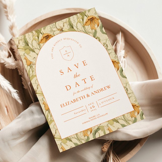 Warm Botanical Arch Wedding Save The Date (Von Creator hochgeladen)