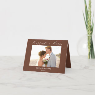 Warm Brown 2 Foto Frohe und Hochzeitliche Weihnach Dankeskarte