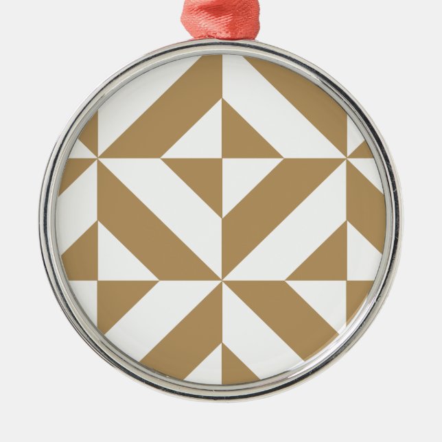 Warm Brown Geometric Deko Cube Pattern Ornament Aus Metall (Vorne)