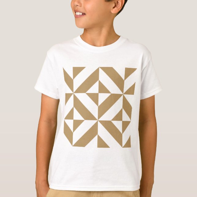 Warm Brown Geometric Deko Cube Pattern T-Shirt (Vorderseite)