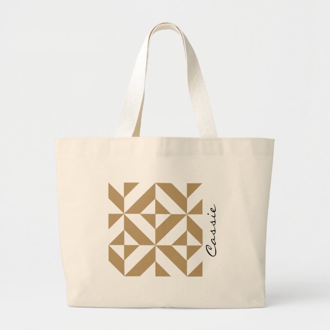 Warm Brown Personalisiert Geometric Deko Cube Name Jumbo Stoffbeutel (Vorne)