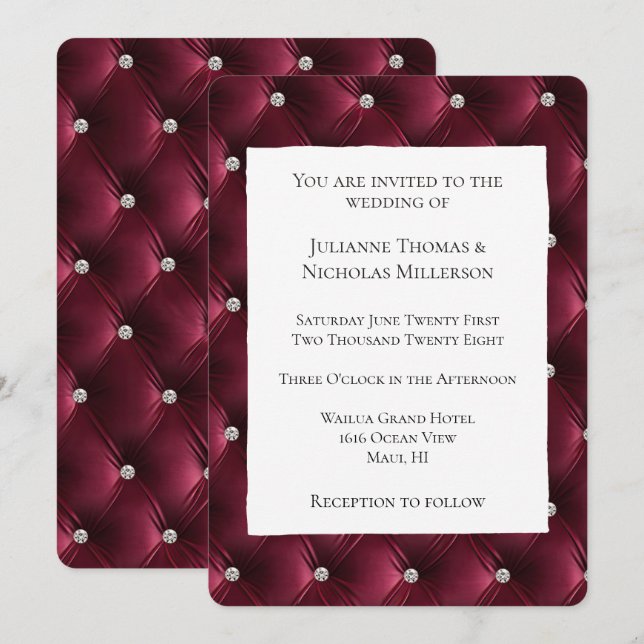 Warm Chic Deep Burgundy Red Imitats Velvet Wedding Einladung (Vorne/Hinten)