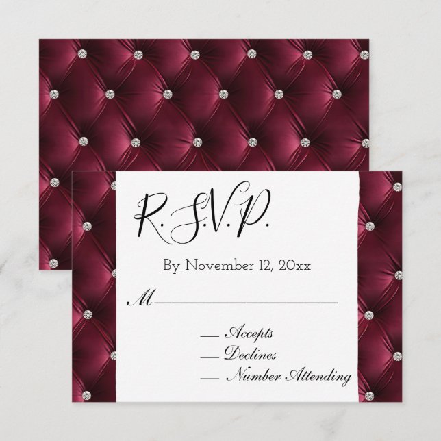 Warm Chic Deep Burgundy Red Velvet Wedding RSVP Begleitkarte (Vorne/Hinten)