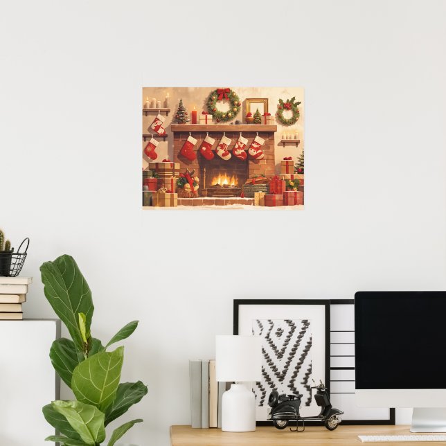Warm Christmas Fireplace Scene Poster (Heimbüro)
