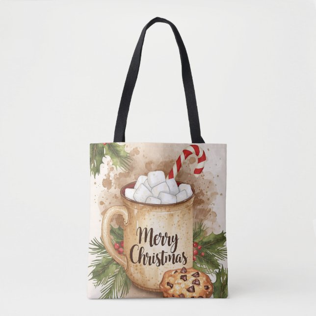 Warm cocoa merry Christmas cookie holly rustic Tasche (Vorderseite)