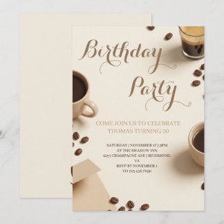 Warm Coffee-Themed Birthday Party Einladung