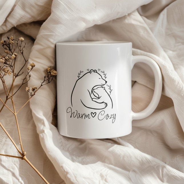 Warm Cozy Bear Hug Line Art Design Kaffeetasse (Warm, cozy bear hug line art with a calm minimalist aesthetic)