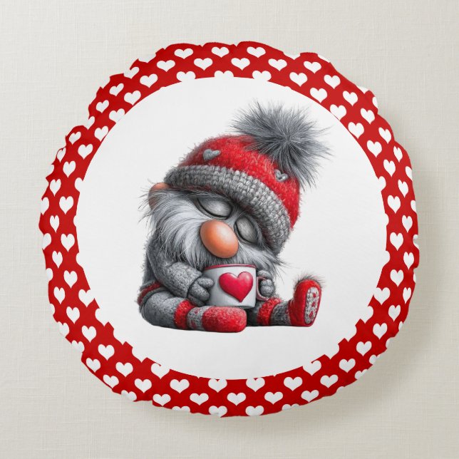 "Warm & Cozy" Sleepy Gnome | Winter Cocoa  Rundes Kissen (Vorderseite)