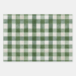 Warm Cream Green Plaid Stripes Christmas Geschenkpapier Set