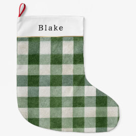 Warm Cream Green Plaid Stripes Christmas Großer Weihnachtsstrumpf