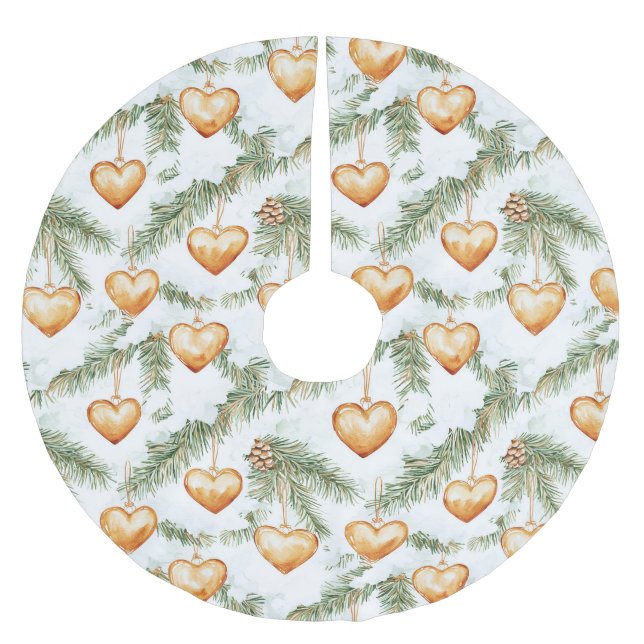 Warm Creamy Caramel Hearts Christmas Tree Branches Polyester Weihnachtsbaumdecke (Vorderseite)