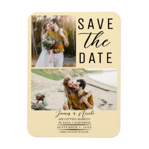 Warm Custard Modern 2 Fotos Save the Date Hochzeit Magnet