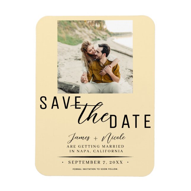 Warm Custard Save the Date Foto Wedding Magnet (Vertikal)