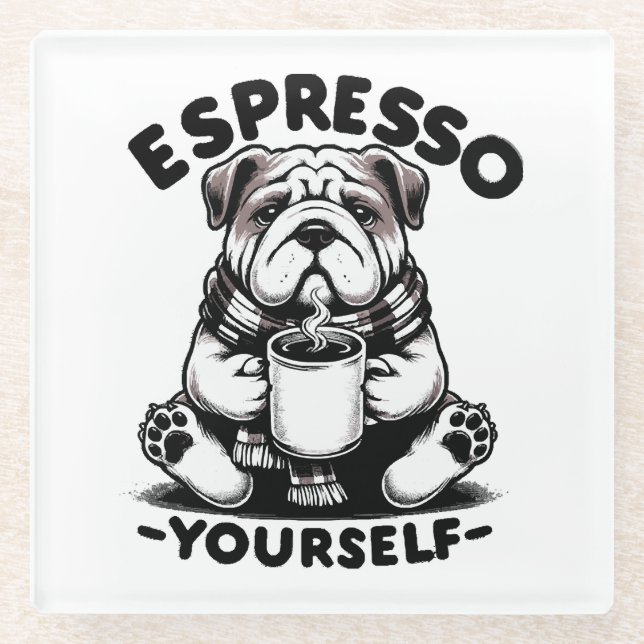 Warm Espresso Bulldog Glasuntersetzer (Vorderseite)