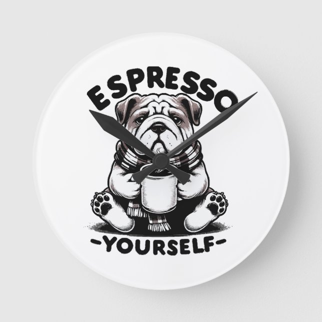 Warm Espresso Bulldog Runde Wanduhr (Vorderseite)