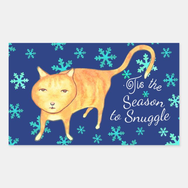 Warm Fuzzies & Winter Flurries Christmas Cat Rechteckiger Aufkleber (Vorderseite)