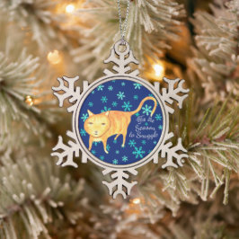 Warm Fuzzies & Winter Flurries Christmas Cat Schneeflocken Zinn-Ornament