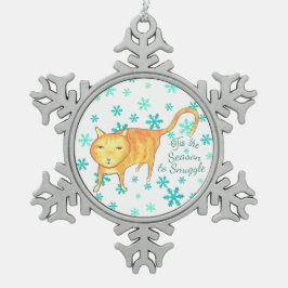 Warm Fuzzies & Winter Flurries Christmas Cat Schneeflocken Zinn-Ornament