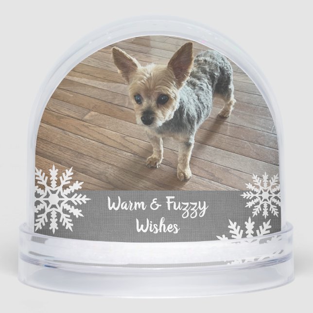 Warm & Fuzzy wünscht graue rustikale Haustiere Schneekugeln (Vorderseite)