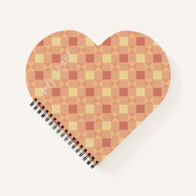 Warm Geometric Diamond Pattern in Peach & Terracot Notizbuch (Vorderseite)