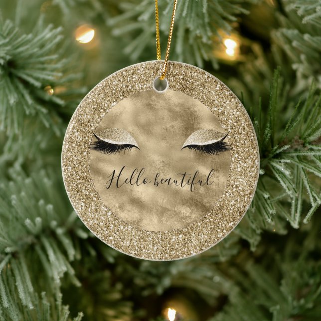 Warm Gold Glam Glitzer Glitz Eyelashes Keramik Ornament (Baum)