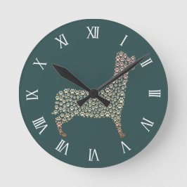 Warm Gold Gradient Paw Print Dog Silhouette Fabric Runde Wanduhr