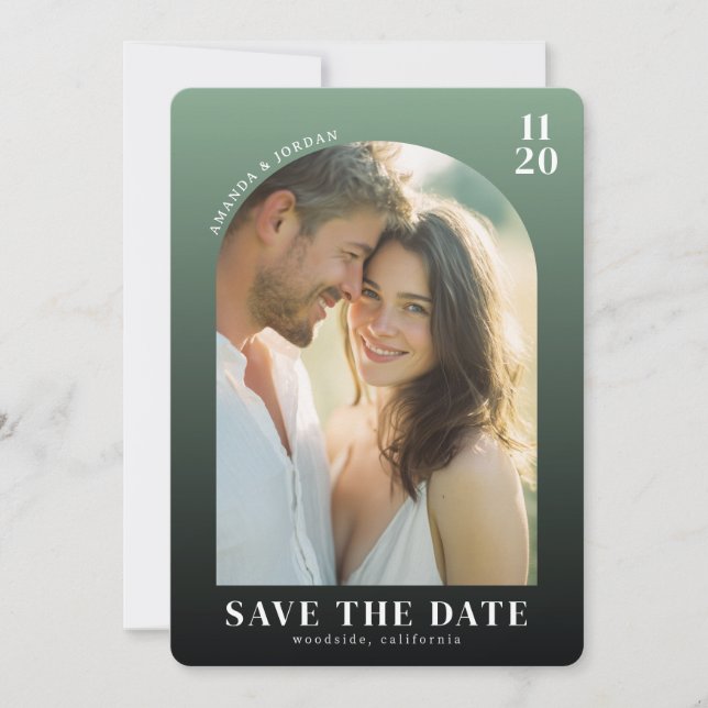 Warm Green Romantic Photo Save The Date (Vorderseite)