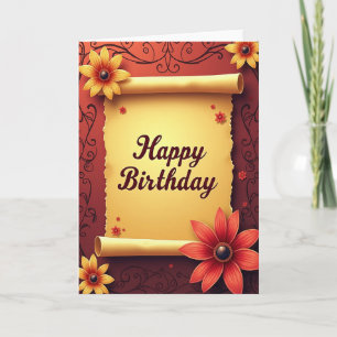 Warm Happy Birthday Grußkarte mit Schriftrolle Karte