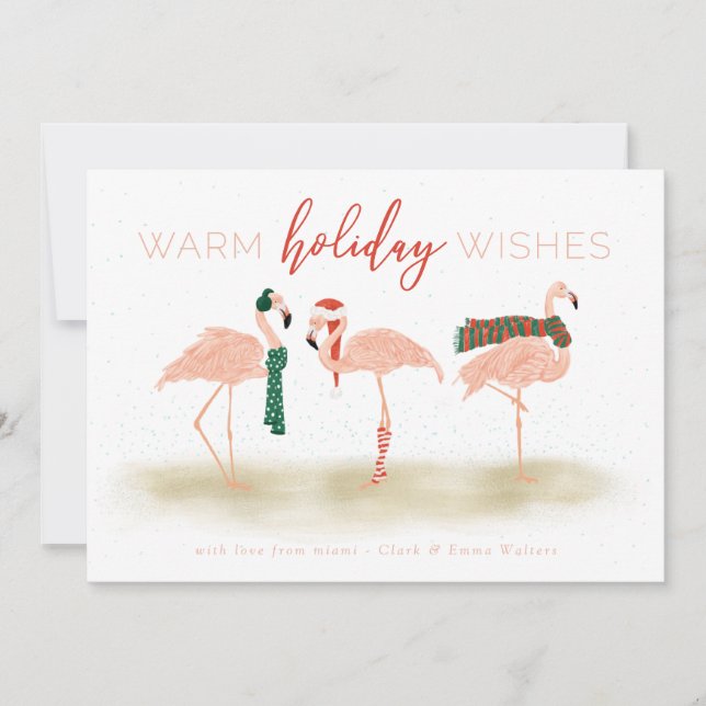 Warm Holiday Flamingos Feiertagskarte (Vorderseite)