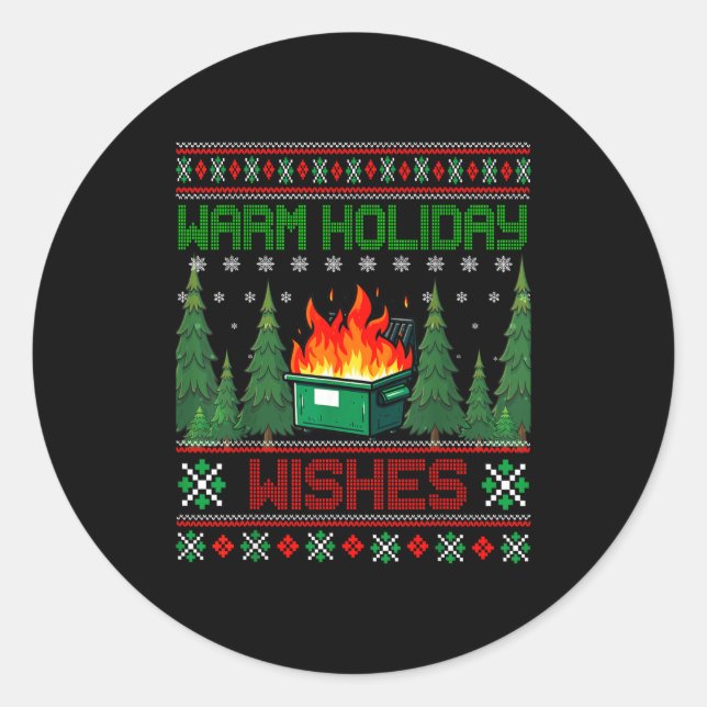 Warm Holiday Wishes Christmas Lights Sweater Dumps Runder Aufkleber (Vorderseite)