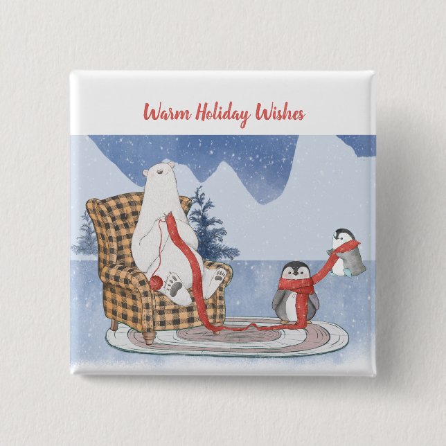 Warm Holiday Wishes Polar Bear Penguins Knit Button (Vorderseite)