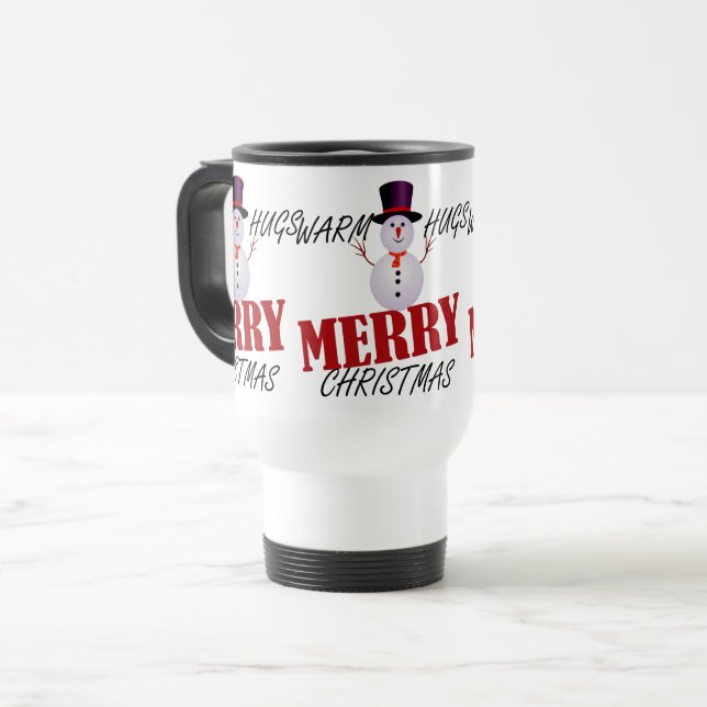 Warm Hugs Frohe Weihnachten Reisebecher (Vorderseite Links)