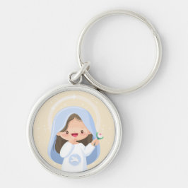 Warm Kawaii Jungfrau Mary Holding Blume - Beige Schlüsselanhänger