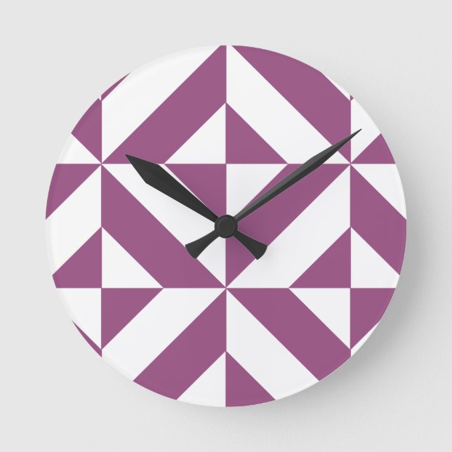 Warm Lila geometrischer Deko Cube Runde Wanduhr (Vorderseite)