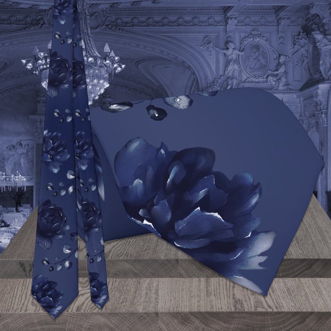 Warm Navy Blue Peony Eucalyptus Wedding Krawatte (Von Creator hochgeladen)