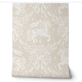 Warm Neutral Beige Rococo Carousel Horses Florals Tapete