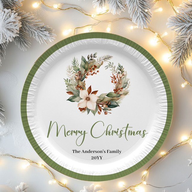 Warm Neutral Christmas Personalized Family Plates Pappteller (Minimal Earthy Christmas Personalized Family Plates)