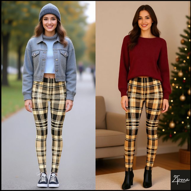 Warm Neutral Tan Brown Classic Plaid Leggings (Von Creator hochgeladen)