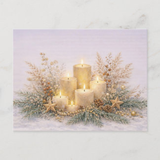 Warm Neutral Watercolor Christmas Candle Botanical Feiertagspostkarte