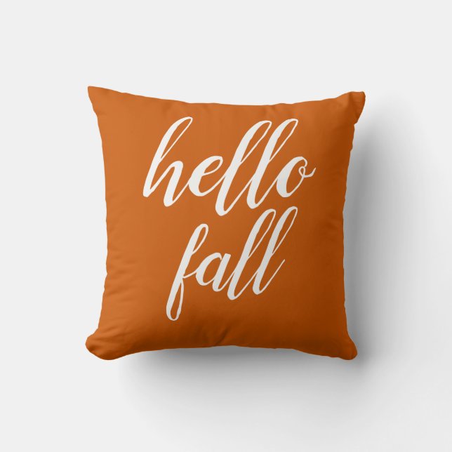 Warm Orange Hello Fall Trendy Typografie Kissen (Vorderseite)