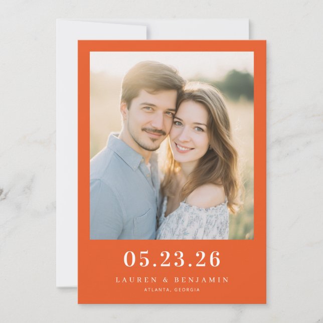 Warm Orange Modernes Foto Save The Date (Vorderseite)