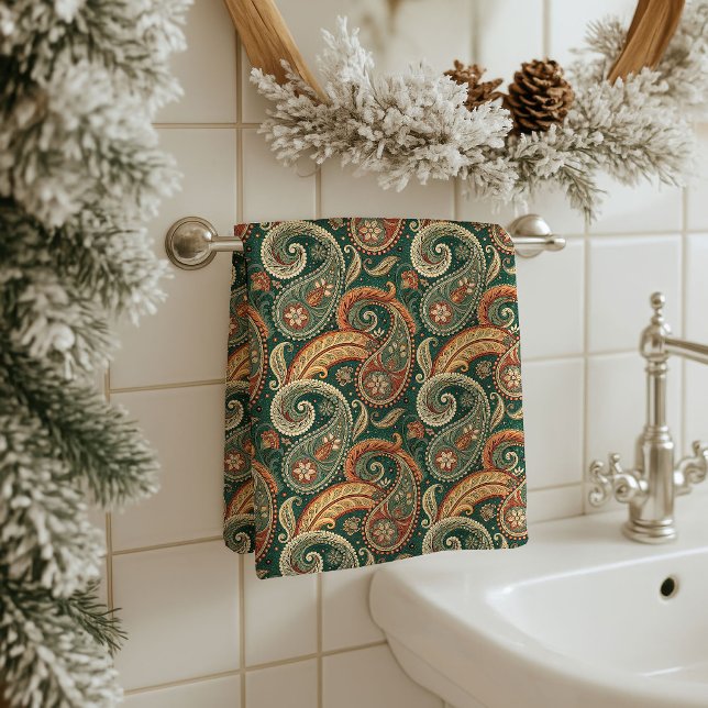 Warm Paisley Towel Boho Gift for Grandparents Home Badhandtuch Set (Warm Paisley Towel Boho Gift for Grandparents’ Home)