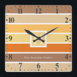 Warm Pastel Autumn Color Palette | Personalized Quadratische Wanduhr<br><div class="desc">Stylish Autumn color palette in warm pastel colors with an elegant badge with initials.
A wonderful color combination for a Magical and Cozy Autumn or any other season.
Personalize by changing the initials and name or press customize to add further your own touch.</div>