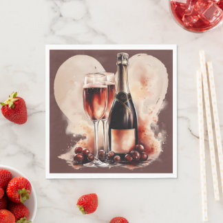 Warm Red and Tan Watercolor Champagne Bottle Serviette