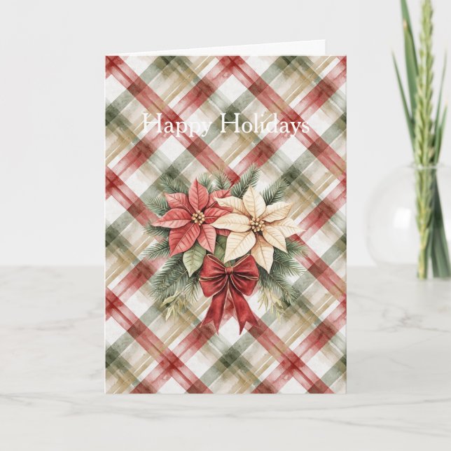 Warm Red Green Cream Christmas Floral Karte (Vorderseite)
